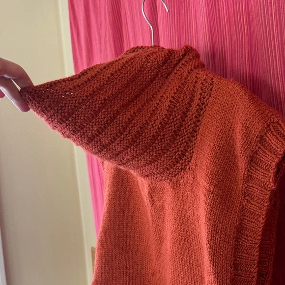Hand Knit Cowl Neck Sweater in Rich Rust - Picture 2 of 4